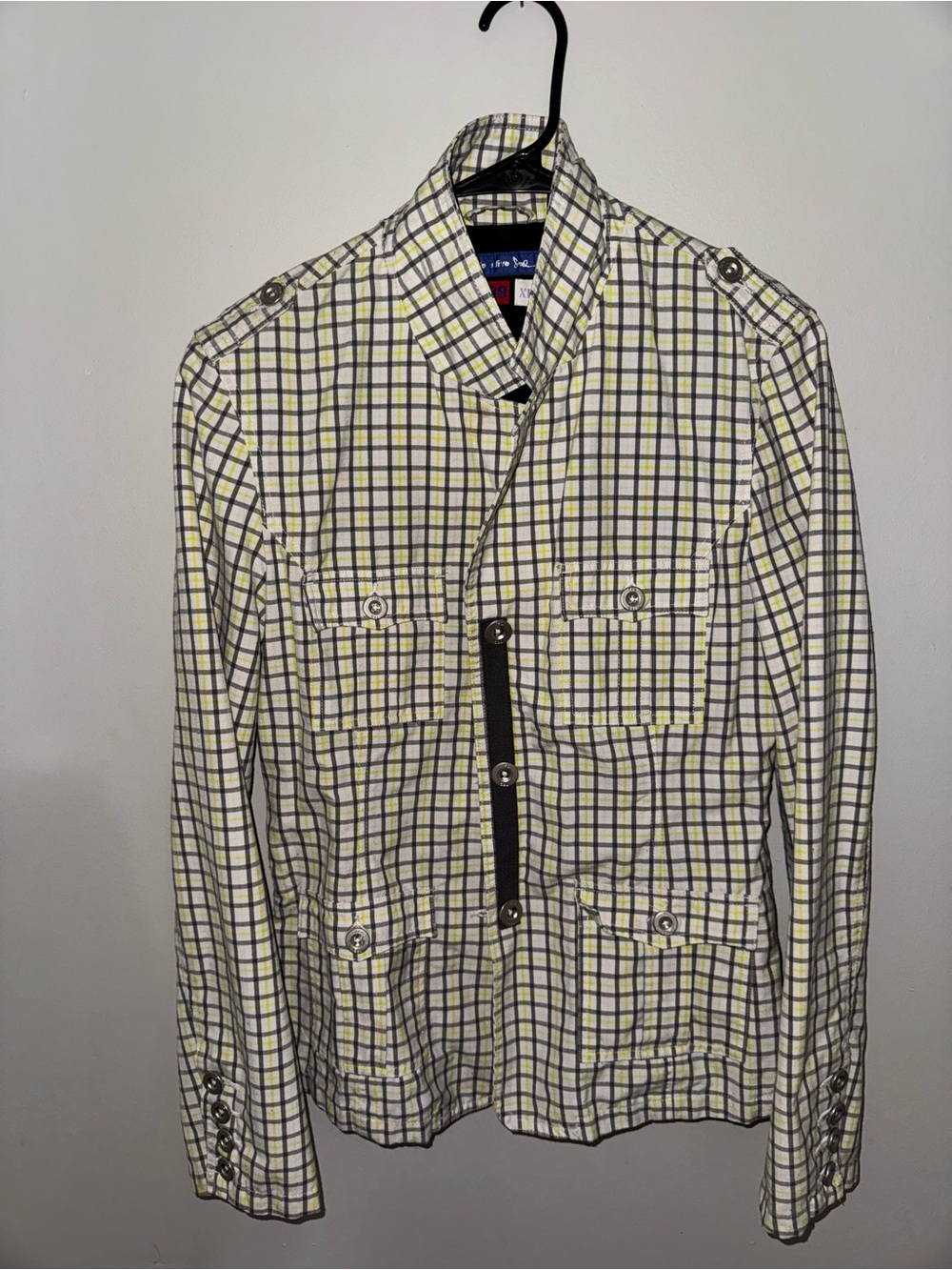 TRIPLE FIVE SOUL : Checked Cotton-Blend Military /Blazer Jacket in Cream & Black